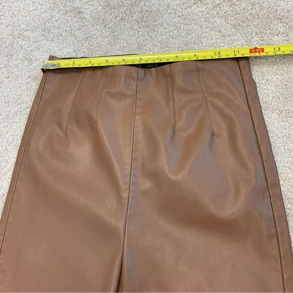 Zara camel brown faux leather high waisted vegan leggings Sz S NWOT - Picture 8 of 12